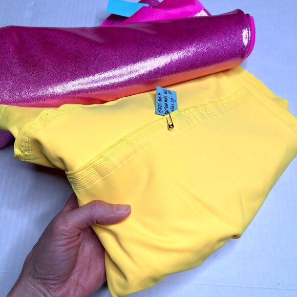 ❤️3/$30! 2 Yards Cosplay Fabric Pink Holographic Knit Yellow Spandex Costume - Picture 4 of 7